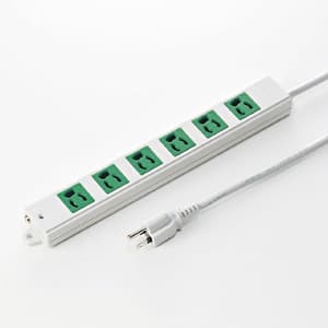工事物件タップ バックアップ用電源 3P・6個口・3m 抜け止め機能 マグネット付 差込口:グリーン