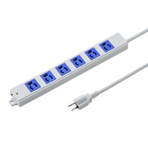 工事物件タップ 電源管理用 3P・6個口・3m 抜け止め機能 マグネット付 差込口:ブルー
