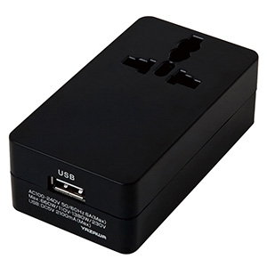 海外用マルチ変換プラグ 2個口+USB1ポート A・C・O・BF・SEタイプ対応 USB出力2A ブラック